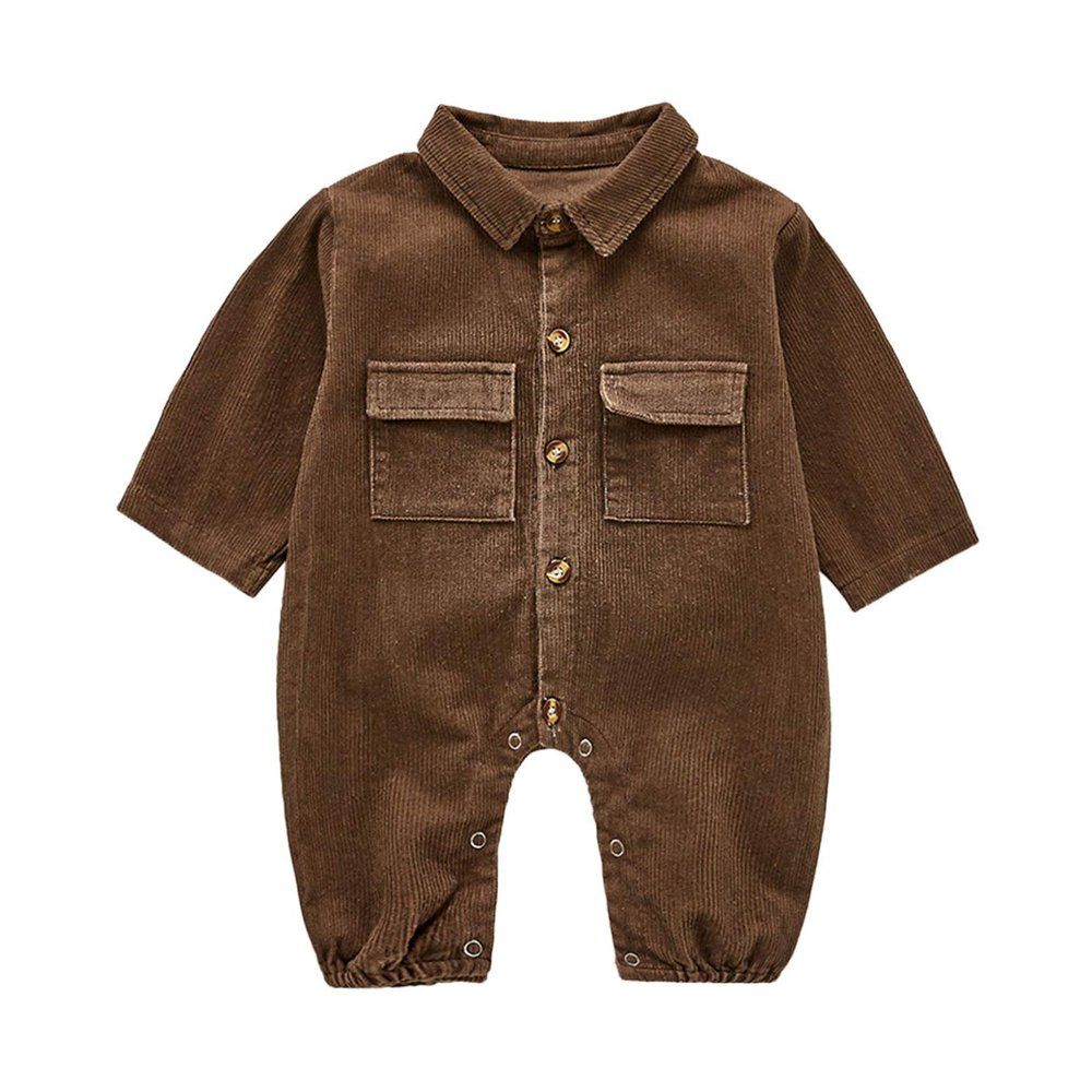 vastwit Newborn Baby Boys Girls Long Sleeve Romper Front Button Closure Jumpsuit with Pocket Outfit Brown 3