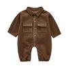 vastwit Newborn Baby Boys Girls Long Sleeve Romper Front Button Closure Jumpsuit with Pocket Outfit Brown 3 view 1