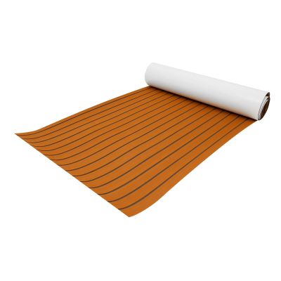 LOYALHEARTDY EVA Foam Faux Teak Boat Decking Sheet 94.5x35.4/94x47/106x35 Inch Non-Skid Self-Adhesive Sea Deck Marine Yacht RV Boat Flooring Mat (Brown with Black Stripes, 106''x35'')