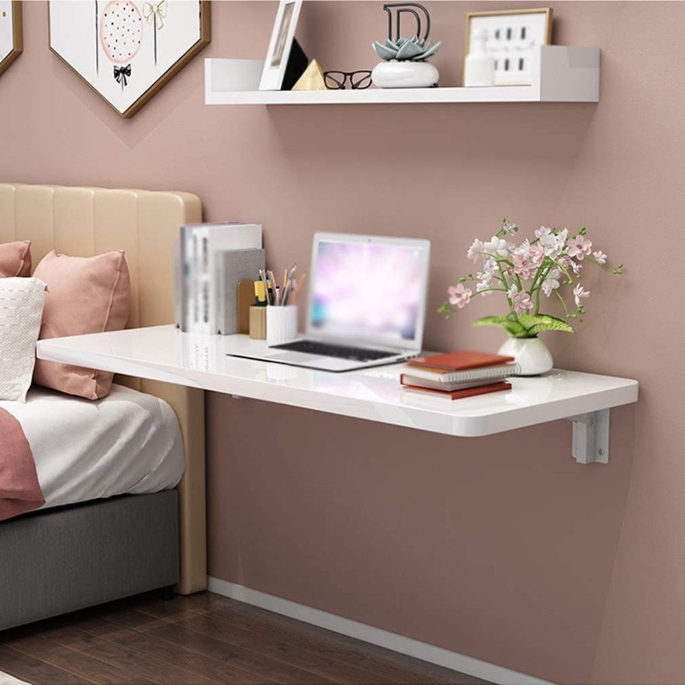 WANGPP Wall-Mounted Folding Table,Cold Rolled Steel Folding Shelf Bench Table Bracket, Office, Bedroom, Kitchen(Multi Size)