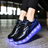 BFOEL Rechargeable Roller Shoes for Boys Girls Age 6-14 with LED Light-Up Kids Sneakers for Outdoor Play, Birthday Black-Blue view 2