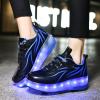 BFOEL Rechargeable Roller Shoes for Boys Girls Age 6-14 with LED Light-Up Kids Sneakers for Outdoor Play, Birthday Black-Blue view 3