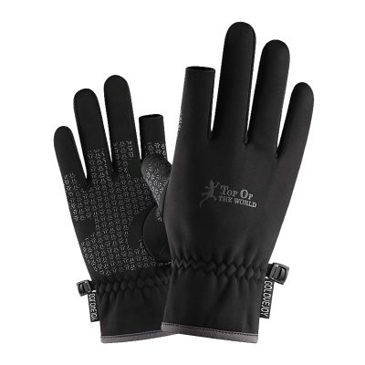 Men's Winter Warm Gloves Wool Lining Knitted Warm Fingerless Gloves (Color : Black, Size : XL)