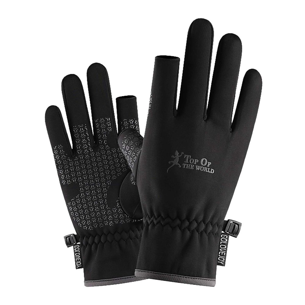 Men's Winter Warm Gloves Wool Lining Knitted Warm Fingerless Gloves (Color : Black, Size : XL)