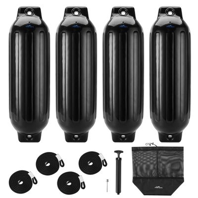 Affordura Boat Fender 4 Pack Boat Bumpers Fenders 8.5 Inch with 4 Ropes, Boat Bumpers for Pontoon Boat Fenders Inflatable (Black)