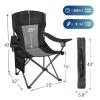 AsterOutdoor Camping Folding Chair Padded Quad Arm Chair with Large Cup Holders, Side Organizer & Back Pocket for Outdoor, Camp, Indoor, Patio, Fishing, Supports 350lbs , Black and Gray view 3