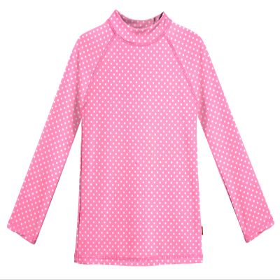 Made in USA Long Sleeve Girls' Rashguard Swimming Suit Swim Tshirt Tee UPF50+ Sun Protection for Beach Pool Summer Fun, Polka Dot - Pink/White, 12/18m