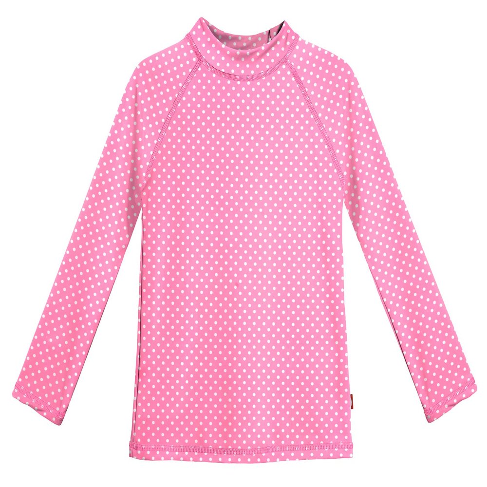 Made in USA Long Sleeve Girls' Rashguard Swimming Suit Swim Tshirt Tee UPF50+ Sun Protection for Beach Pool Summer Fun, Polka Dot - Pink/White, 12/18m
