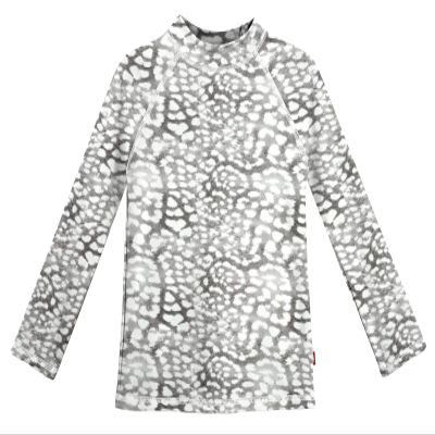 Made in USA Long Sleeve Girls' Rashguard Swimming Suit Swim Tshirt Tee UPF50+ Sun Protection for Beach Pool Summer Fun, Leopard Monochrome, 2T