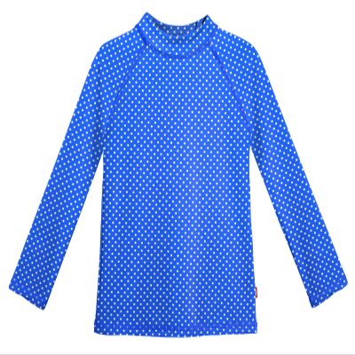 Made in USA Long Sleeve Girls' Rashguard Swimming Suit Swim Tshirt Tee UPF50+ Sun Protection for Beach Pool Summer Fun, Polka Dot - Blue/White, 3T