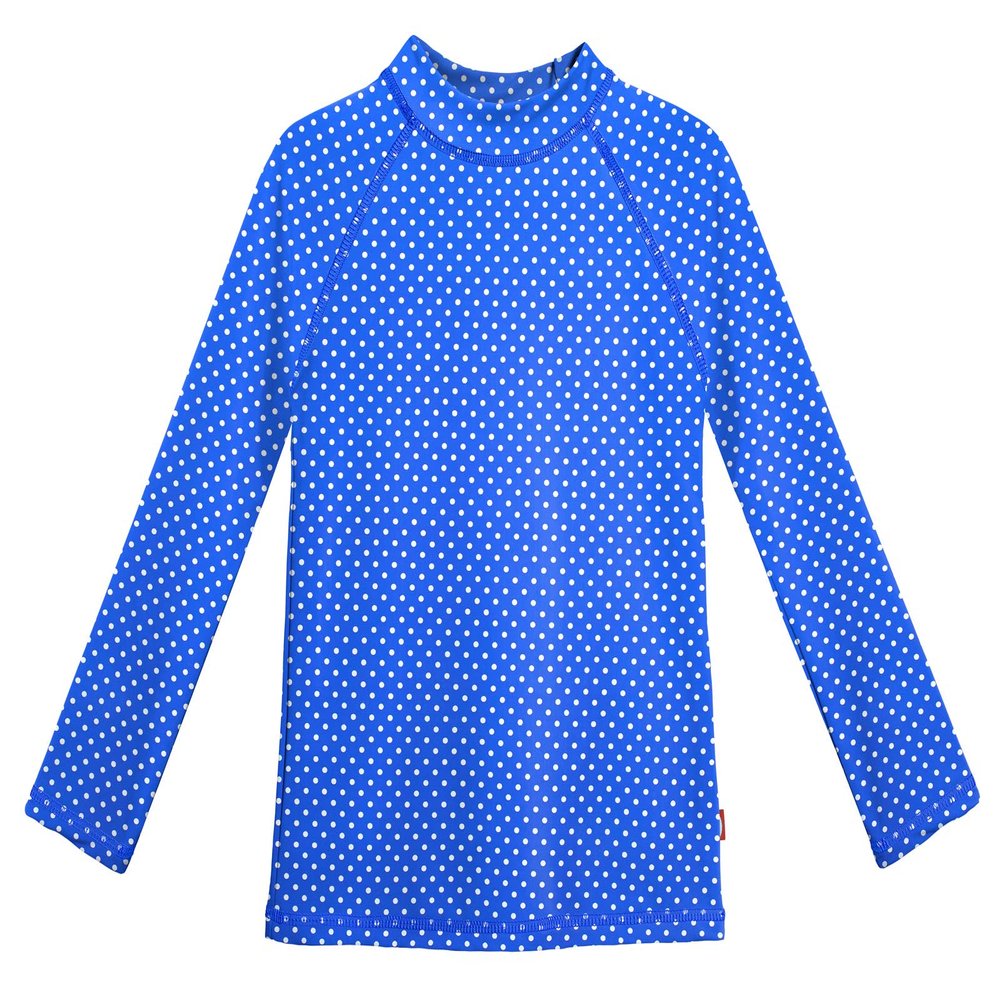 Made in USA Long Sleeve Girls' Rashguard Swimming Suit Swim Tshirt Tee UPF50+ Sun Protection for Beach Pool Summer Fun, Polka Dot - Blue/White, 3T