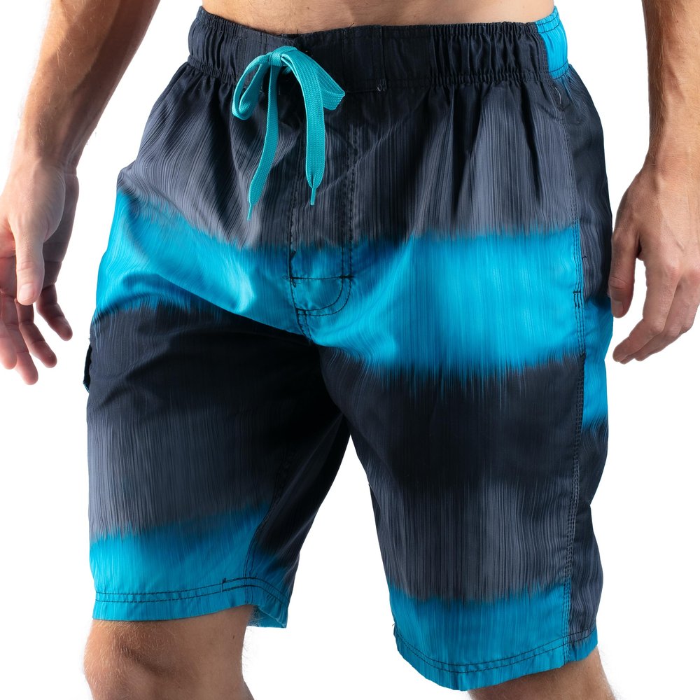 Kanu Surf Men's Mirage Swim Trunks (Regular & Extended Sizes), Zipline Black/Aqua, Small