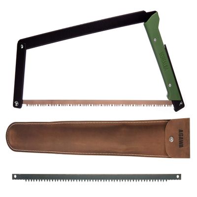 AGAWA - BOREAL24 Backwoods Kit - Includes 24" Folding Saw, Leather Sheath, 24" All-Purpose & 24" Aggressive Saw Blade - For Camping, Hunting & Survival Kit (Black Frame/Green Handle)