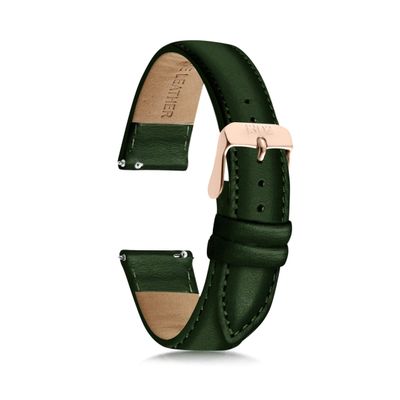 1302 18mm Women's Watch Bands, 20mm Women's Leather Watch Bands, Easy Interchangeable Watch Band, Quick Release, Silver Buckle (Green/Rose Gold Buckle, 20mm)