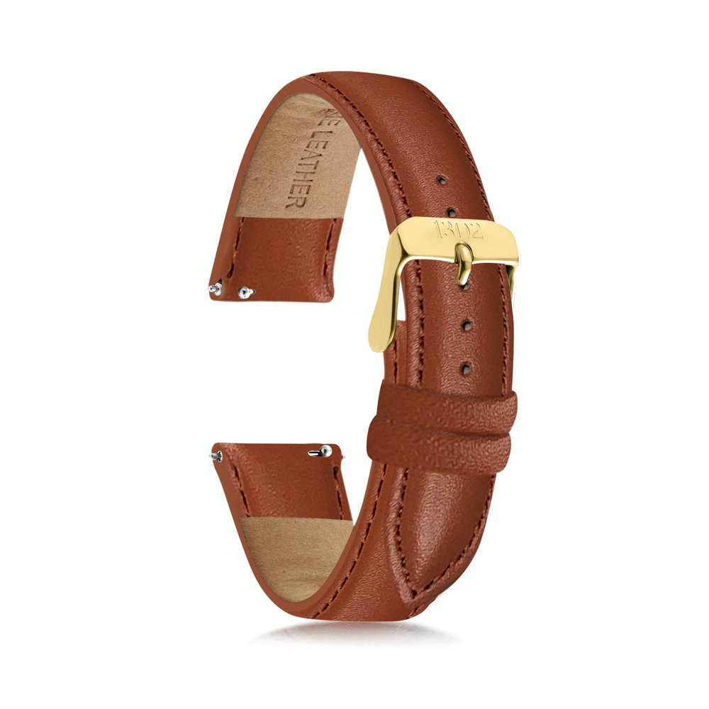 1302 18mm Women's Watch Bands, 20mm Women's Leather Watch Bands, Easy Interchangeable Watch Band, Quick Release, Gold Plated Buckle (Tan/Gold Buckle, 20mm)