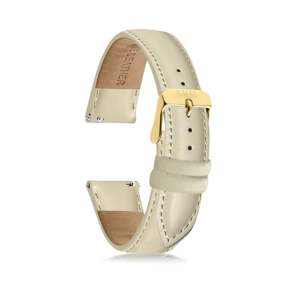 1302 18mm Women's Watch Bands, 20mm Women's Leather Watch Bands, Easy Interchangeable Watch Band, Quick Release, Gold Plated Buckle (Off White/Gold Buckle, 20mm)