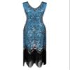 1920s Womens Flapper Dress Art Nouveau Great Gatsby Fringe Cocktail Dance Dress (Silver&Blue, 3X-Large) view 2