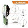 HIKENTURE Camping Utensils 2 Pack, 4-In-1 Stainless Steel Spoon Fork Knife Set Backpacking Travel Cutlery Metal Multitool Boy Scout(Green 2pack) view 3