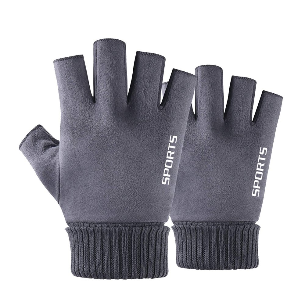 FUFU Gloves Thick Warm Fingerless Gloves Unisex Winter Stretchy Knit Half Finger Gloves (Color : Gray)