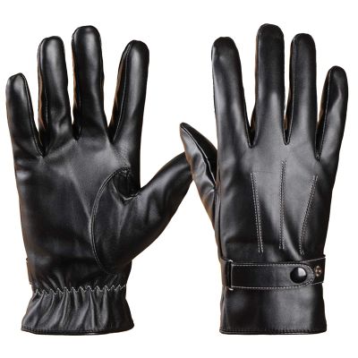 FUFU Gloves Winter Men's PU Leather Gloves Touch Screen Warm Gloves Outdoor Driving Gloves with Fleece Lining