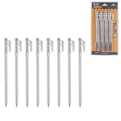 CAMPINGMOON 7.87-inch 8pcs Martensitic Stainless Steel 420J2 Hardened Forged Tent Stake Power Peg Ideal for Hard Ground R-20-8P