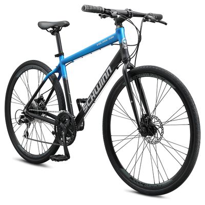 Schwinn Volare 1500 Flat Bar Hybrid Sports Road Bike, Men and Women, 24-Speed, 700c Wheels, 18.5-Inch Aluminum Frame, Mechanical Disc Brakes, Blue/Black