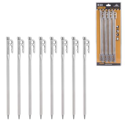 CAMPINGMOON 11.87-inch 8pcs Martensitic Stainless Steel 420J2 Hardened Forged Tent Stake Power Peg Ideal for Hard Ground R-30-8P