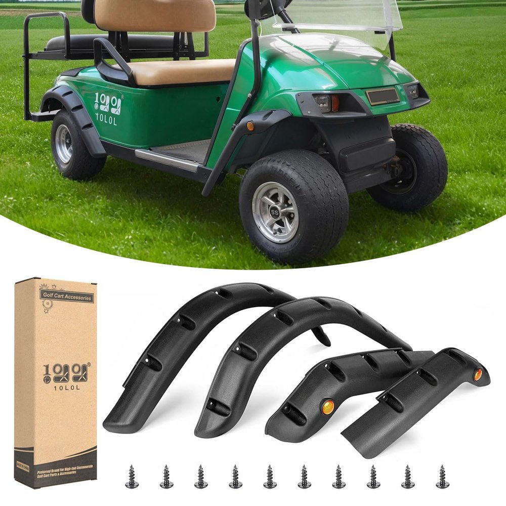 10L0L 4PCS Golf Cart Fender Flares, Exact Fit for Standard EZGO TXT 1996-2013, Impact-Resistant ABS Plastic Mud Guards with Reflectors & Stainless Steel Hardware - Not for Modified Carts