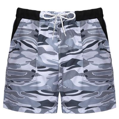 Hansber Mens Swimwear Camo Swimming Trunks Drawstring Board Shorts Surf Pants Beach Sports Shorts Grey X-Large