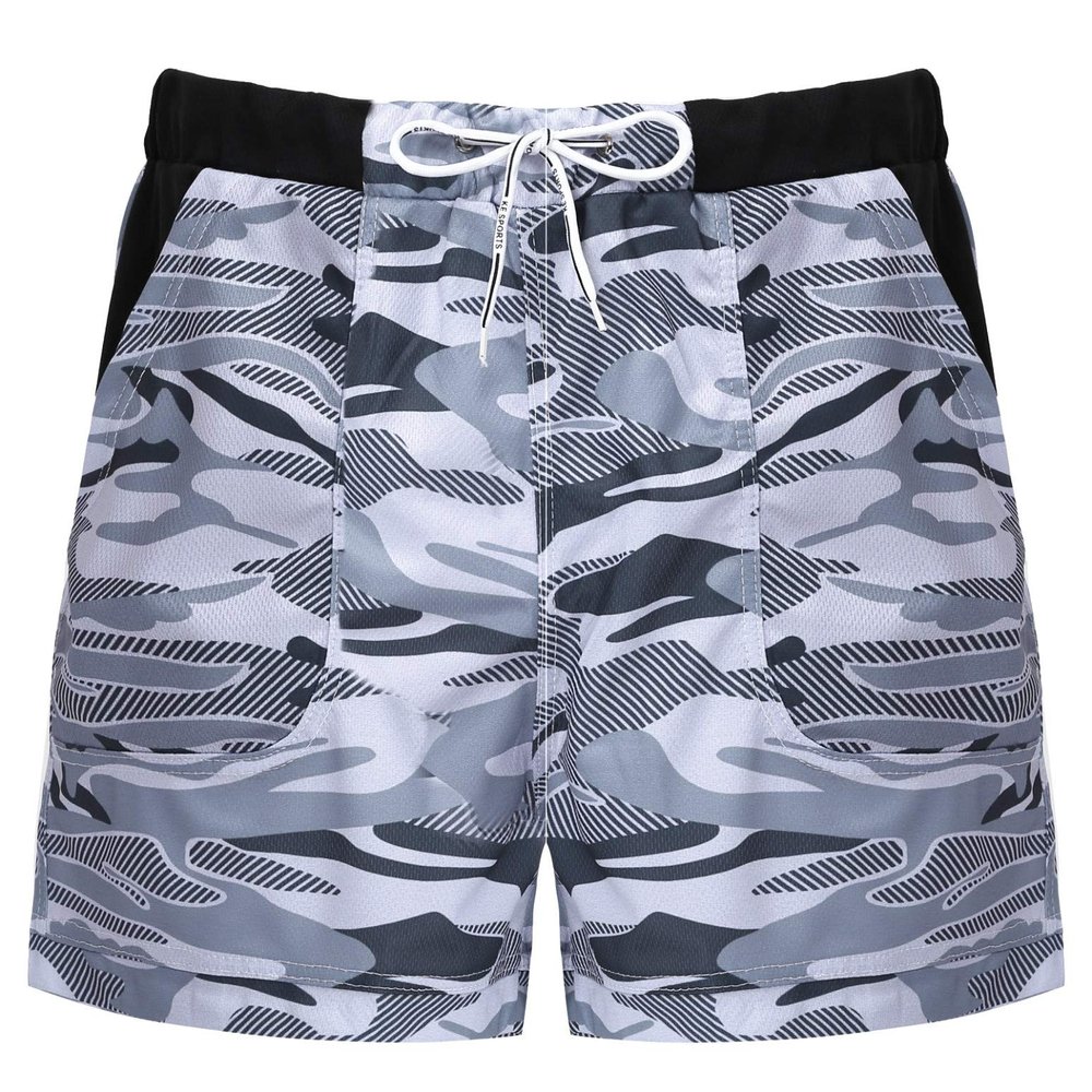 Hansber Mens Swimwear Camo Swimming Trunks Drawstring Board Shorts Surf Pants Beach Sports Shorts Grey X-Large