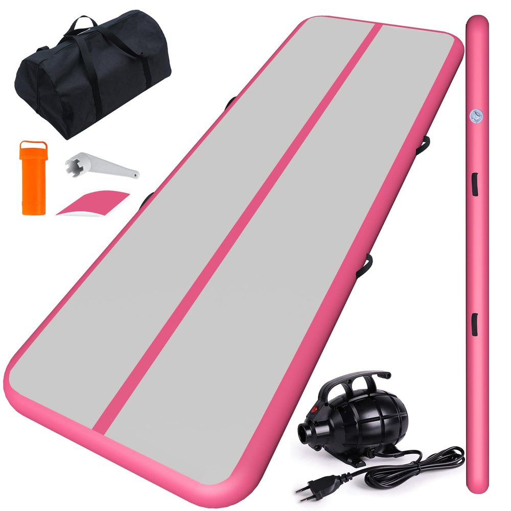 CHAMPIONPLUS 10ft 13ft 16ft 20ft Tumble Track Tumbling Mat Inflatable Gymnastics Air Mat 4/8 inches Thickness for Home Training Cheerleading Yoga Hot Pink 13'x3.3'x4''