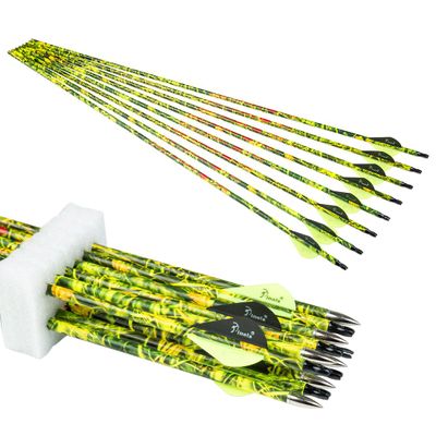 Pinals Archery 28" 300 340 350 400 Spine Carbon Hunting Arrows for Compound Recurve Bow Practice Target 28 Inch Camo Arrow Shaft Pack of 12PCS Yellow 300