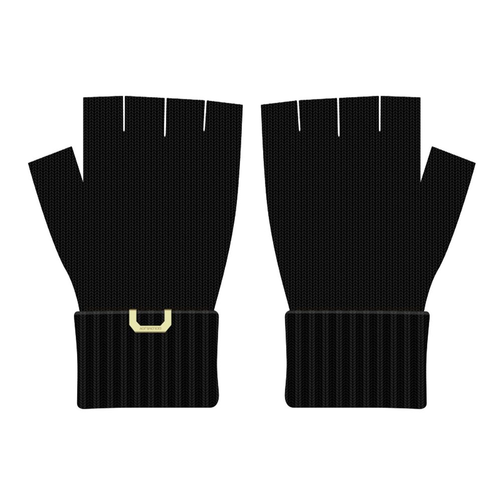 FUFU Gloves Thick Warm Fingerless Gloves Unisex Winter Stretchy Knit Half Finger Gloves (Color : Black)