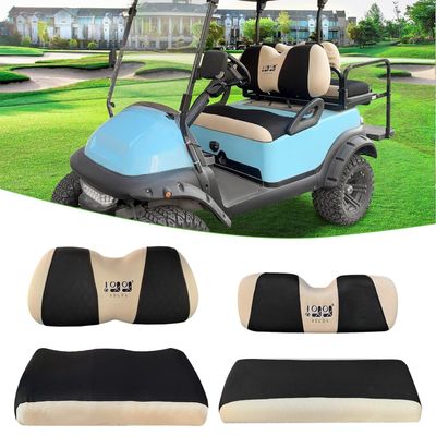10L0L Front Rear Golf Cart Seat Covers for Yamaha G29 Drive, Drive2, Club Car Precedent, Onward, Tempo and DS Model, Made of 3D Air Mesh Polyester Fabric Breathable Washable - Black
