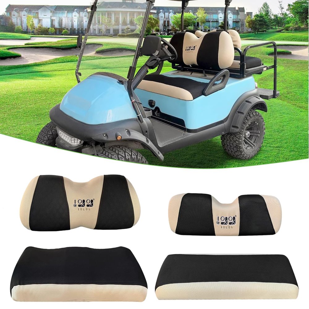 10L0L Front Rear Golf Cart Seat Covers for Yamaha G29 Drive, Drive2, Club Car Precedent, Onward, Tempo and DS Model, Made of 3D Air Mesh Polyester Fabric Breathable Washable - Black