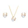 COLORFUL BLING Christmas Crystal Reindeer Stud Earing Necklace Set Cute Small White Pearl Studs Earing Antler Deer Pendant Necklace Earpin Xmas Birthday Gift for Women-Gold view 1