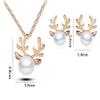 COLORFUL BLING Christmas Crystal Reindeer Stud Earing Necklace Set Cute Small White Pearl Studs Earing Antler Deer Pendant Necklace Earpin Xmas Birthday Gift for Women-Gold view 2