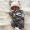 2Pcs/Set Newborn Baby Boys Outfit Long Sleeve Striped Bodysuit Romper Solid Pants Fall Winter Clothes (Gray, 12-18 Months) view 2