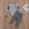 2Pcs/Set Newborn Baby Boys Outfit Long Sleeve Striped Bodysuit Romper Solid Pants Fall Winter Clothes (Gray, 12-18 Months) view 4