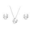 COLORFUL BLING Christmas Crystal Reindeer Stud Earing Necklace Set Cute Small White Pearl Studs Earing Antler Deer Pendant Necklace Earpin Xmas Birthday Gift for Women-Silver view 1