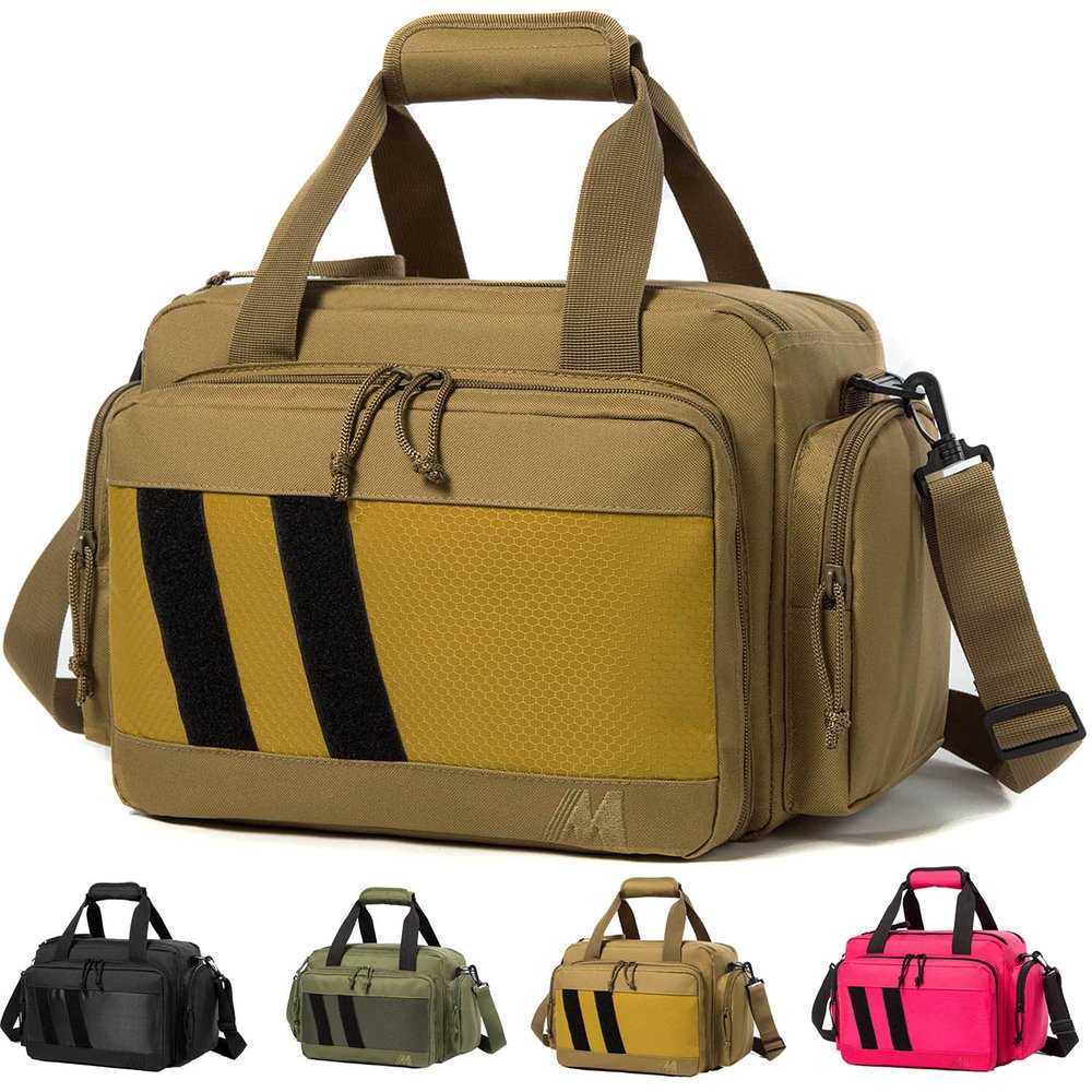 MERALIAN Range Bag - Tactical Gun Bag for Handguns, Pistols and Ammo. Padded Shooting Duffle Bag for Hunting and Sport. (Khaki)