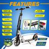 SereneLife Foldable Kick Scooter - Stand Kick Scooter for Teens & Adults with Rubber Grip at Tip, Alloy Deck, Adjustable T-Bar Handlebar Height, Smooth Gliding Wheels, Easy Maneuvering (Black & White) view 2