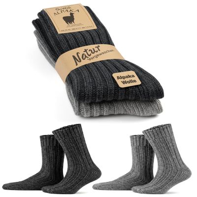 GoWith Alpaca Wool Socks for Men & Women, Extra Thick Loose-Fit Thermal Warm Cozy Winter Boot Socks Grey/Anthracite Small M 3094