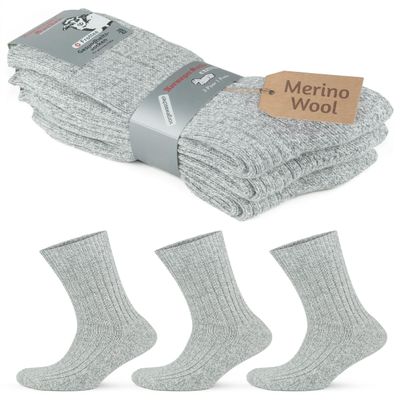 GoWith Men's Norwegian Style Thick Knit Wool Winter Crew Socks, Half Cushion Socks Mod:6001, 3 Pairs, Size: 7.5-9.5, Gray