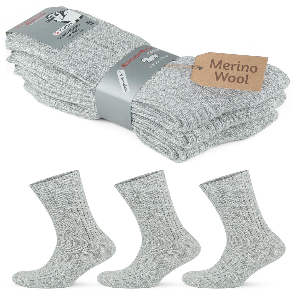 GoWith Men's Norwegian Style Thick Knit Wool Winter Crew Socks, Half Cushion Socks Mod:6001, 3 Pairs, Size: 7.5-9.5, Gray