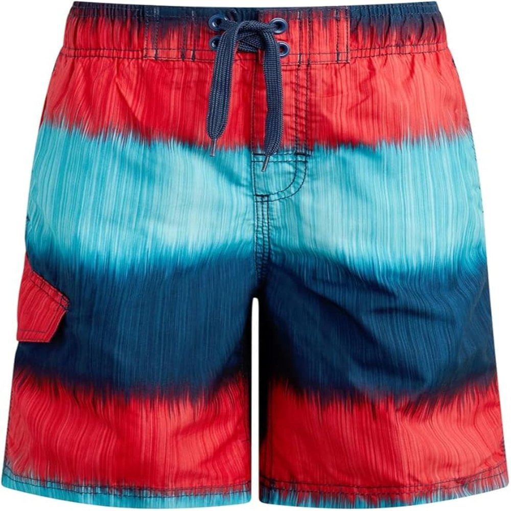 Kanu Surf boys Reflection Quick Dry Upf 50+ Beach Swim Trunks, Zipline Navy/Red, 10 12 US