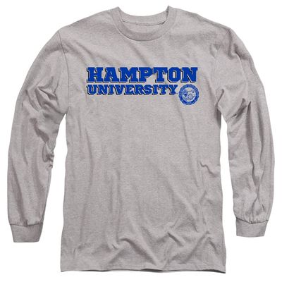Hampton University Official Block Text Unisex Adult Long-Sleeve T Shirt, Athletic Heather, 3X-Large