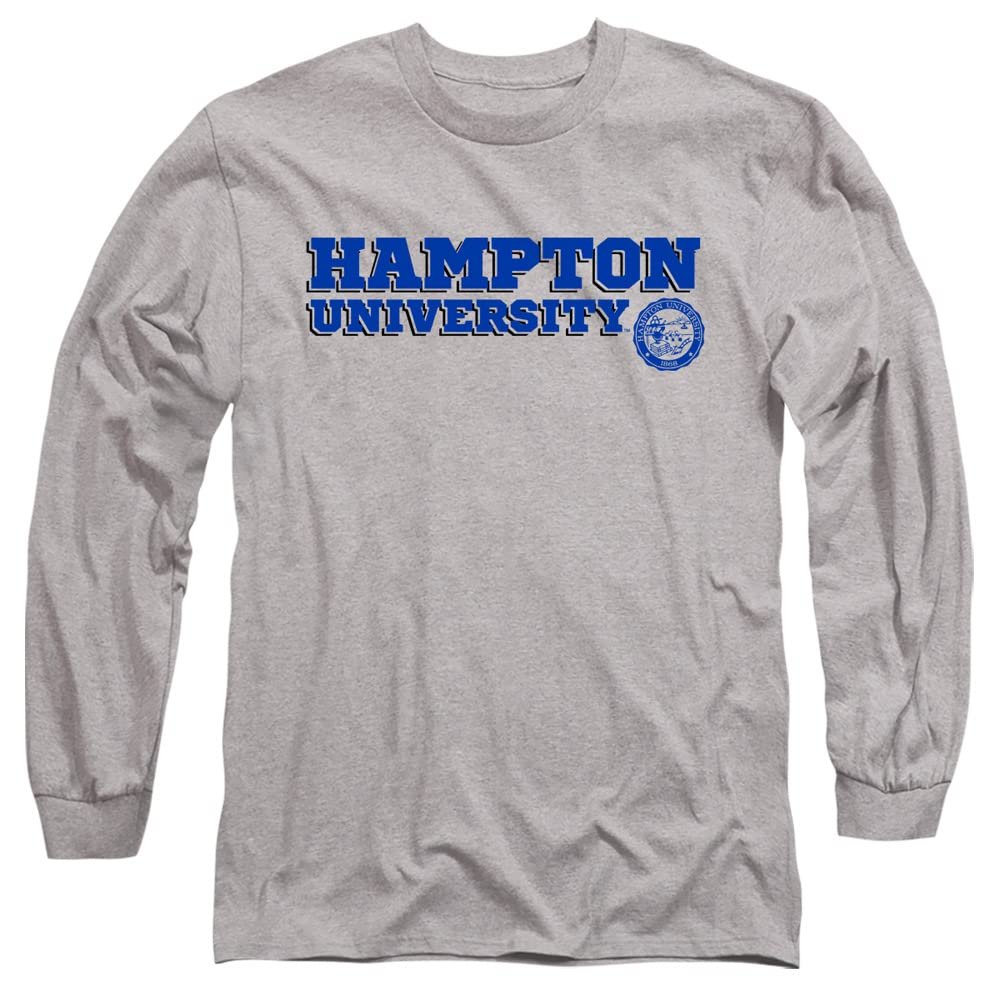 Hampton University Official Block Text Unisex Adult Long-Sleeve T Shirt, Athletic Heather, 3X-Large