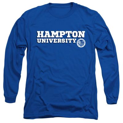 Hampton University Official Block Text Unisex Adult Long-Sleeve T Shirt, Royal Blue, 3X-Large