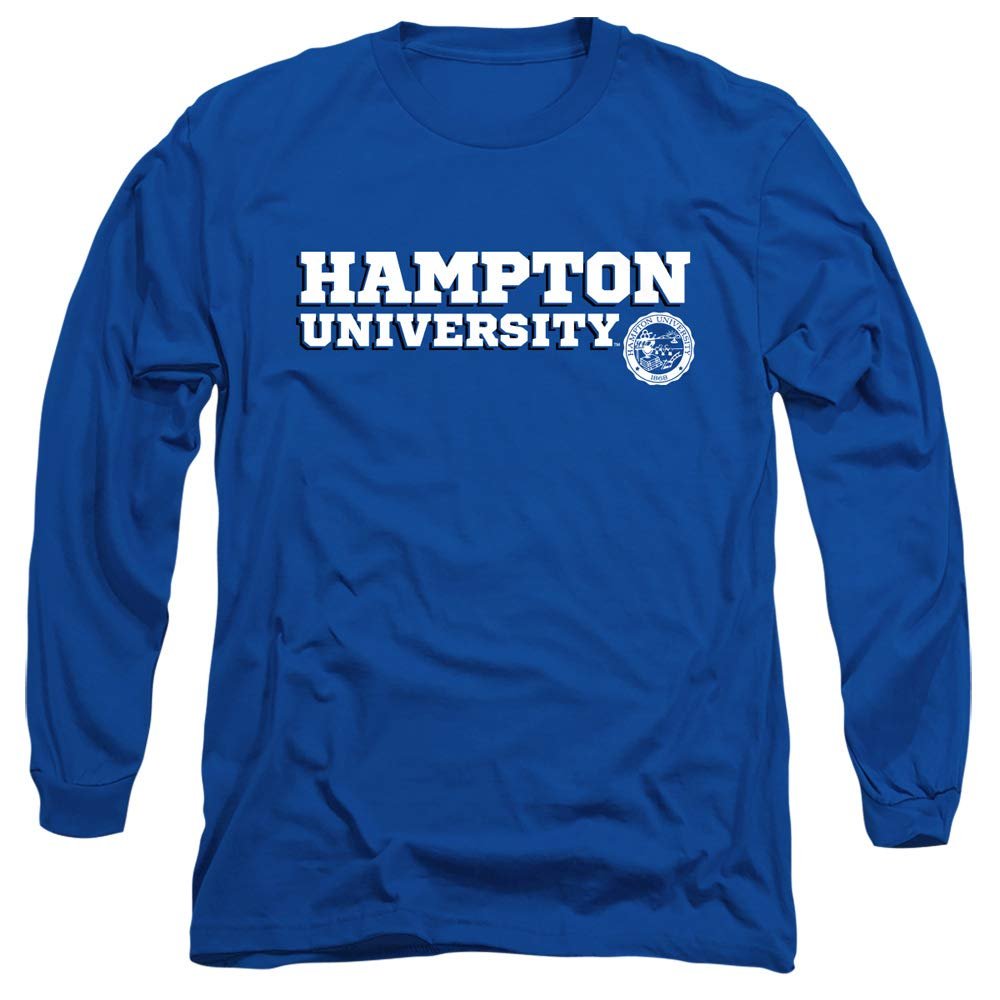 Hampton University Official Block Text Unisex Adult Long-Sleeve T Shirt, Royal Blue, 3X-Large